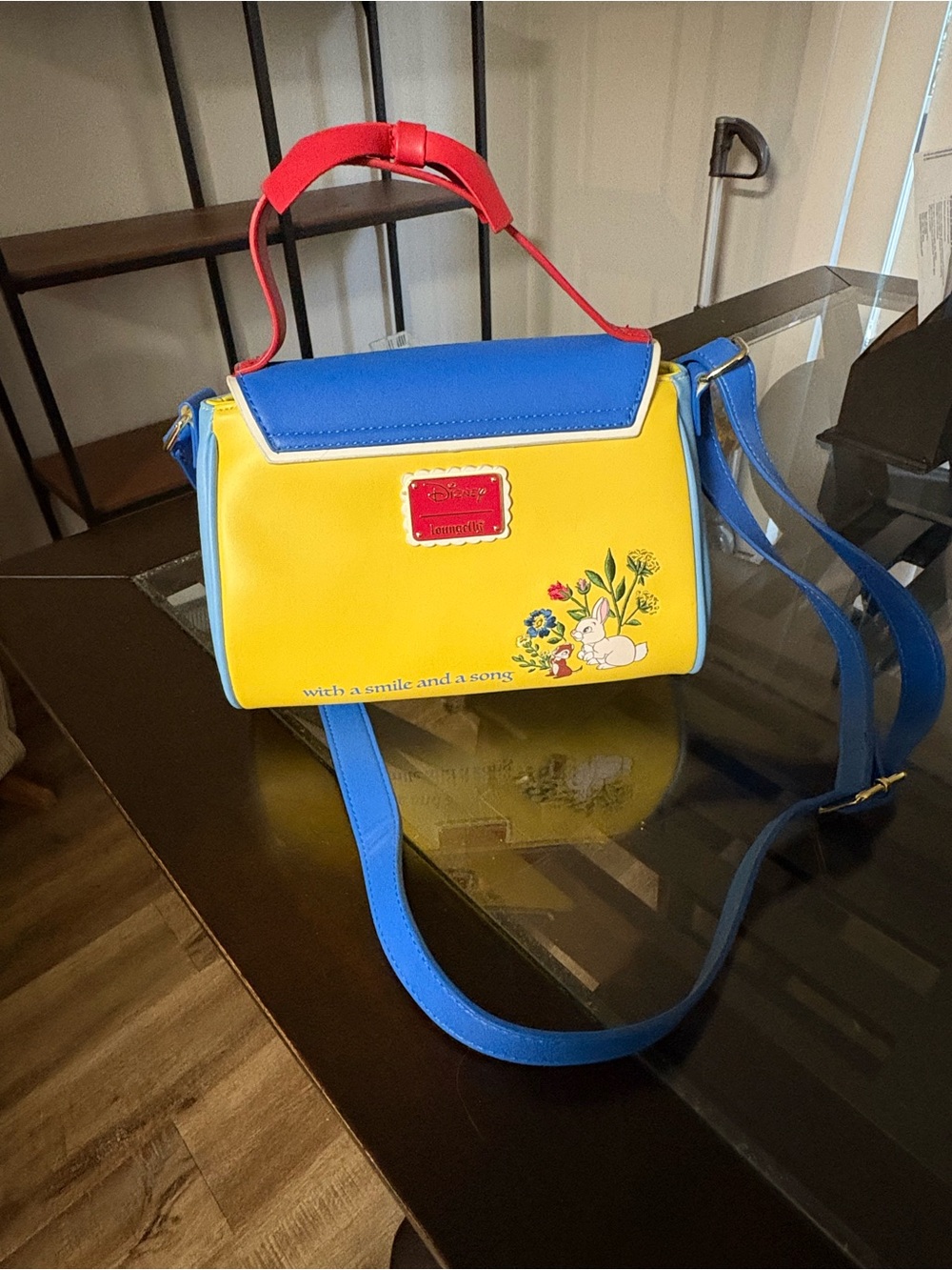 Blue & Yellow Crossbody Bag with Red Handle - Women Bags - Picture 2 of 3